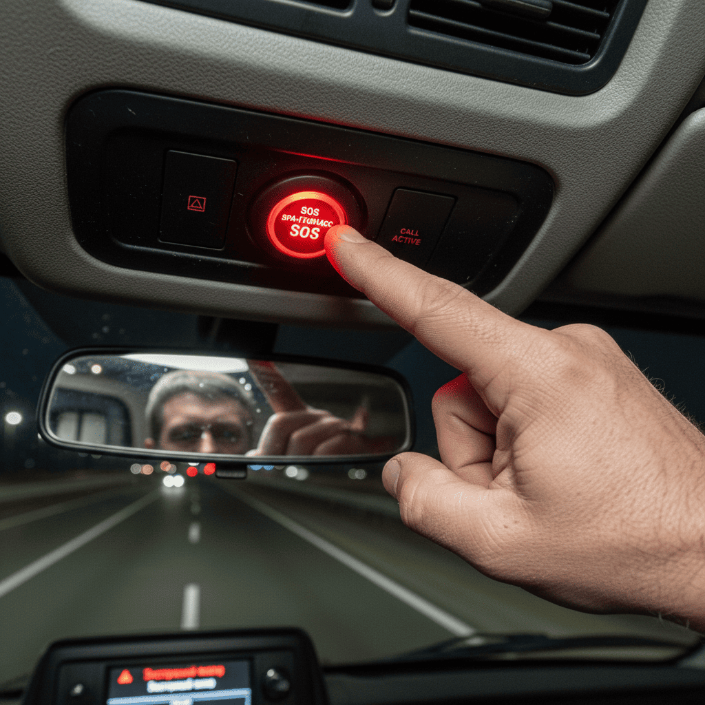 Водитель грузовика вручную жмет кнопку ЭРА-ГЛОНАСС